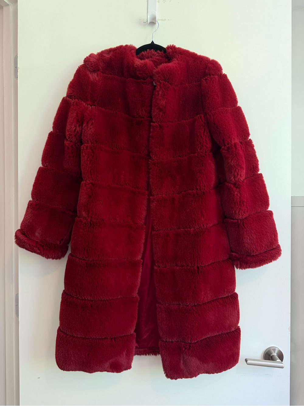 Oh Polly Red Faux Fur Quilted-Panel Trench Coat XS - Picture 3 of 8
